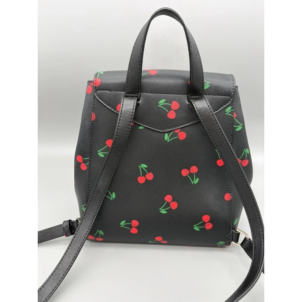 Kate Spade New York Black Red Cherries Womens Purse Bag with Straps Faux Leather